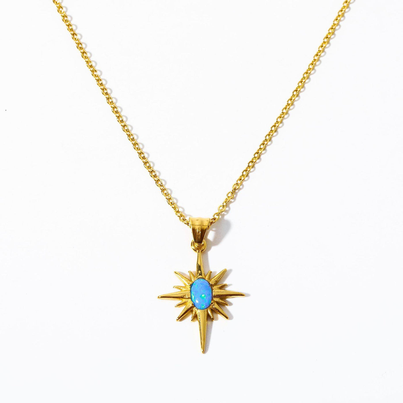 Olivenorma Natürlicher Opal-Lichtstern 18K Gold Halskette