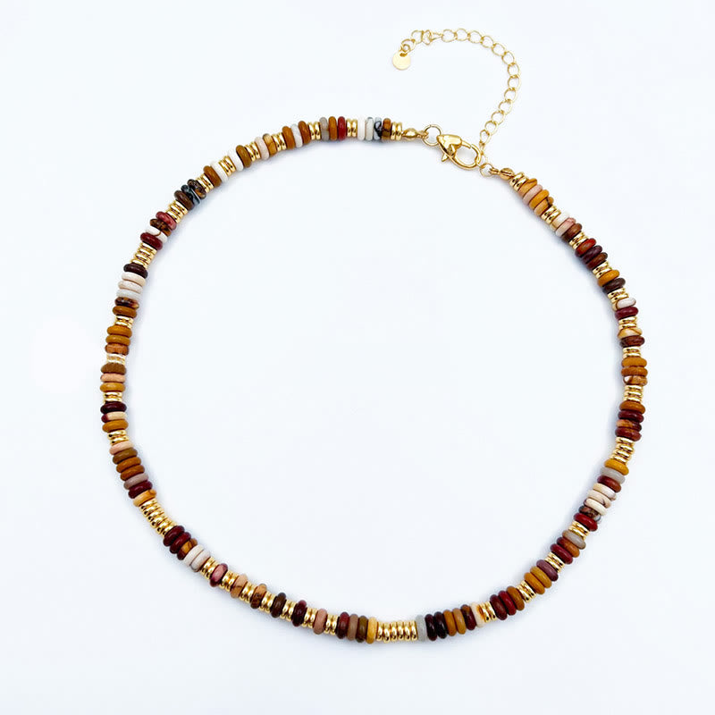 Olivenorma Sunset Frisbee Beaded Natural Agate Clavicle Necklace