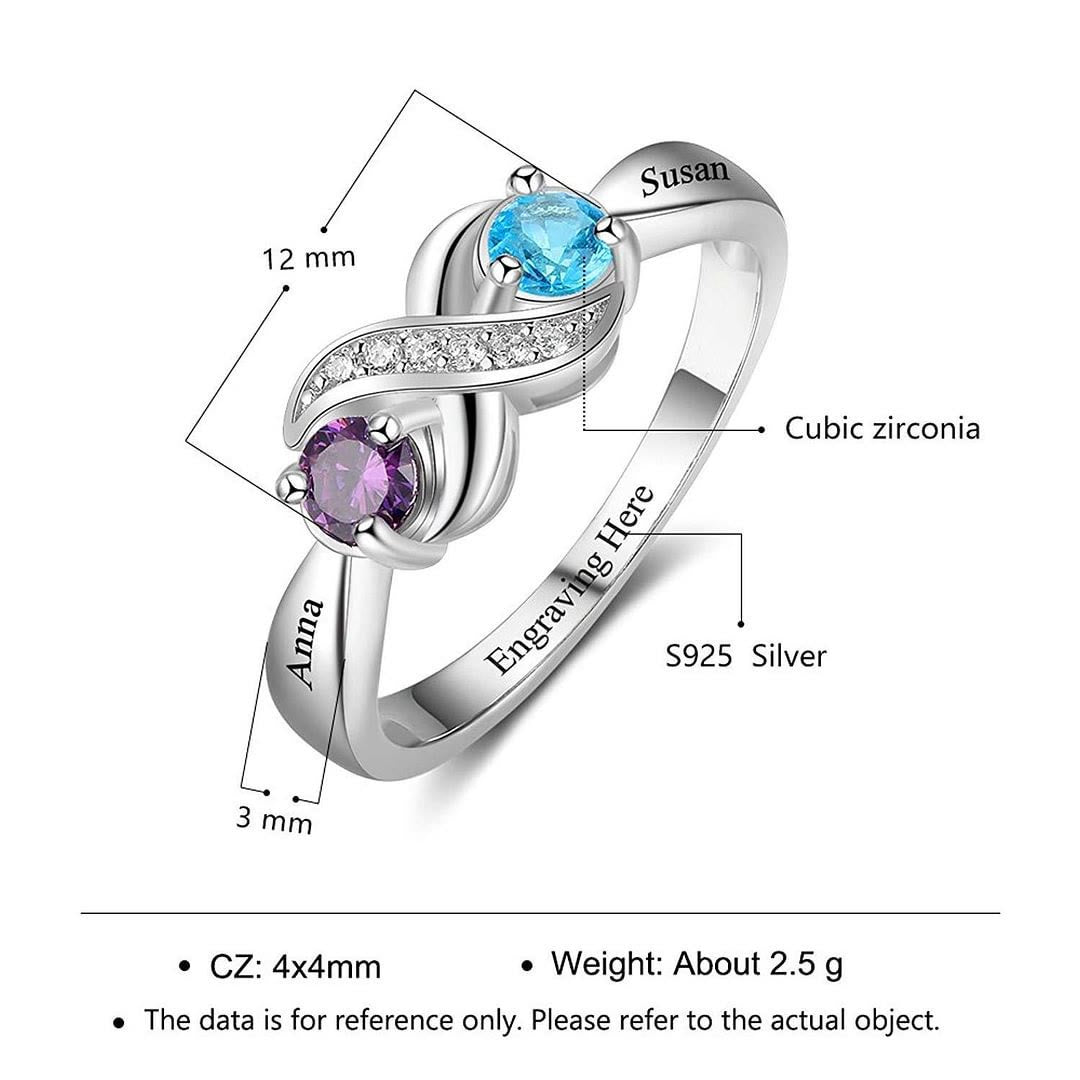 Olivenorma "Infinity"-2 Geburtssteine ​​personalisierter Ring 