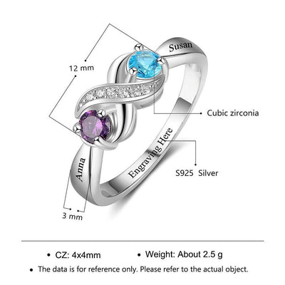 Olivenorma "Infinity"-2 Geburtssteine ​​personalisierter Ring 