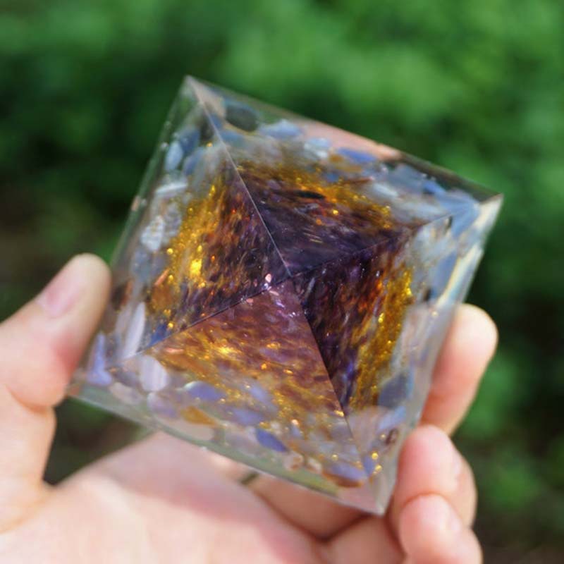 Olivenorma Amethyst Blau Spitze Achat Baum des Lebens Orgon Pyramide