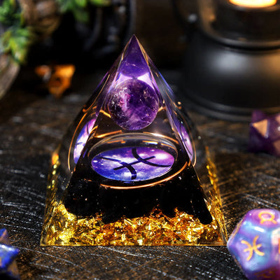 Olivenorma Amethyst-Ball Obsidian-Kies Zodiac Fische Orgone Pyramide