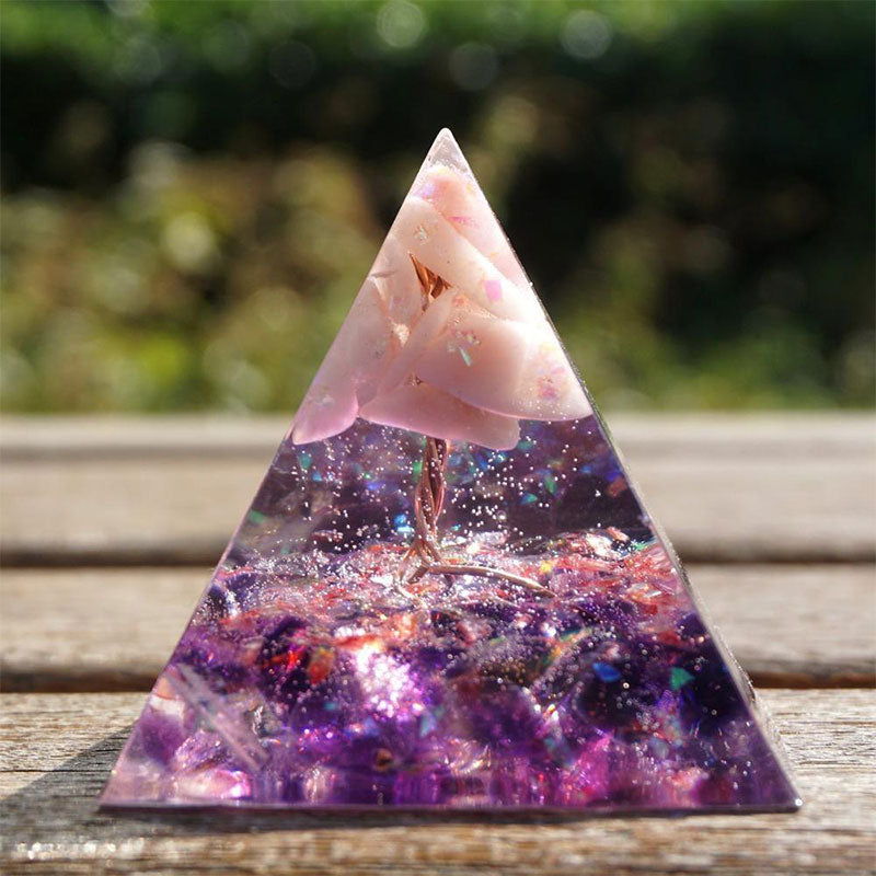 (Ausverkauf 30% RABATT / CODE: OFF30) - Olivenorma Baum des Lebens Pink Opal mit Amethyst Orgon Pyramide