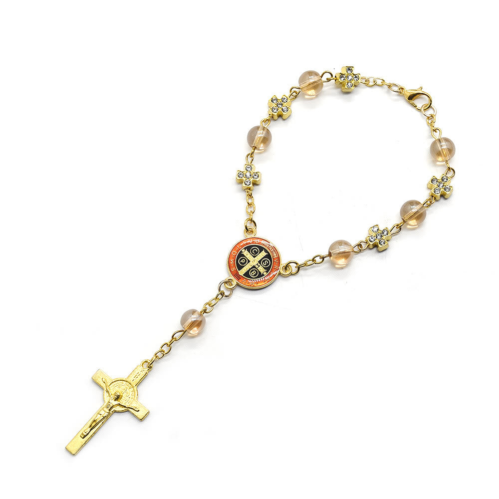 Olivenorma Gebetsperlenrosenkranz Goldkreuz Armband