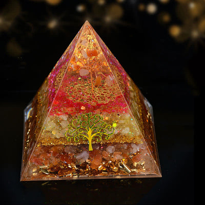 Olivenorma 10cm Natürlicher Kristall Lebensbaum Orgone Pyramide