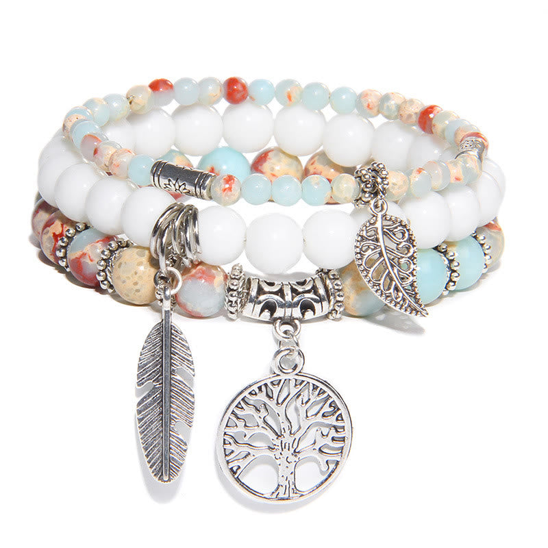 Olivenorma "Nature's Healing Moments" Blauer Shoushan-Stein Baum des Lebens 3-teiliges Armband-Set