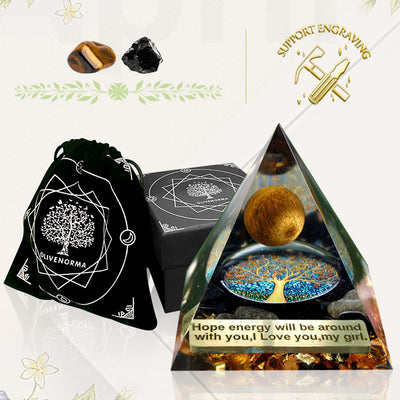 (Ausverkauf 30% RABATT / CODE: OFF30) - Olivenorma Tigerauge Kugel &amp; Obsidian Schutz Orgon Pyramide 