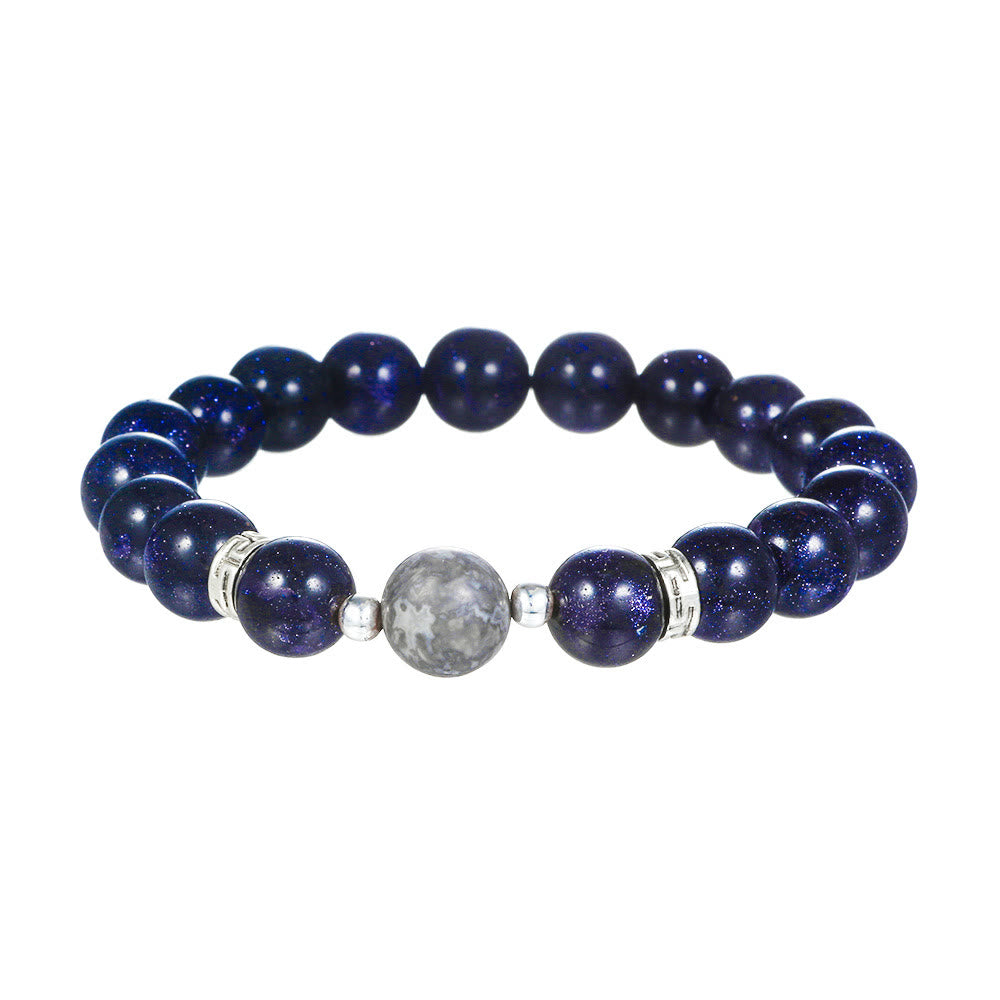 Olivenorma Blauer Sandstein Obsidian 6mm Perlen Sterne und Mond Armband