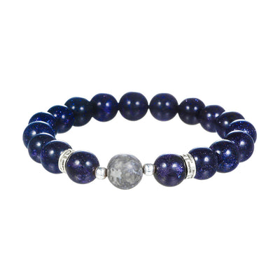 Olivenorma Blauer Sandstein Obsidian 6mm Perlen Sterne und Mond Armband