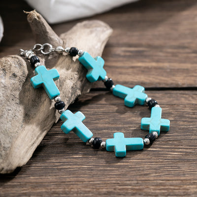 Olivenorma Natural Turquoise Cross Strand Herrenarmband 