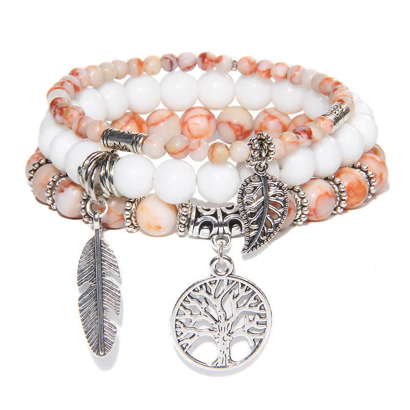 Olivenorma "Nature's Healing Moments" Rosenquarz Baum des Lebens 3-teiliges Armband Set