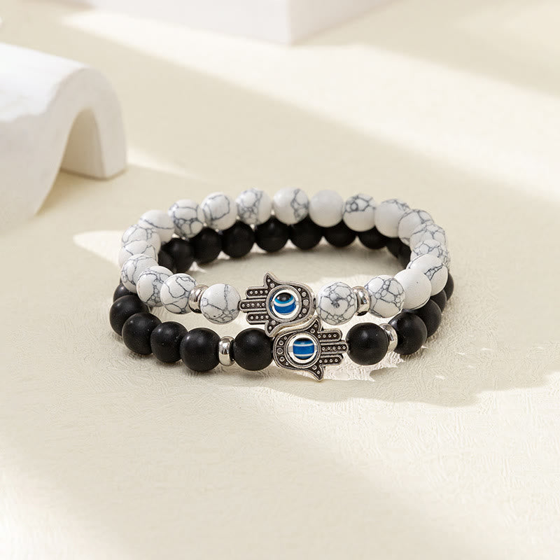 Olivenorma Obsidian Weißes Türkis Böses Auge Hamsa Armband Set 