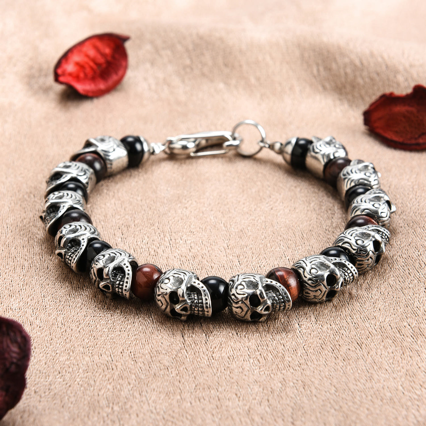 Olivenorma Armband aus natürlichem Tigerauge, handgefertigt, Edelstahl
