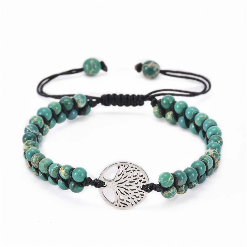 Olivenorma Tree of Life Naturkristall Doppelt Geflochtenes Armband