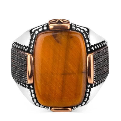 Olivenorma Square Tiger Eye Männer Breitkrempiger Ring