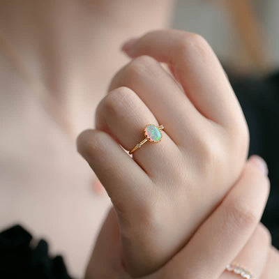 Olivenorma Retro Gold Opal Verstellbarer Ring