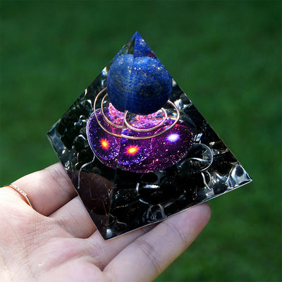 Olivenorma Lapis Lazuli Kugel mit Obsidian Orgon-Pyramide 