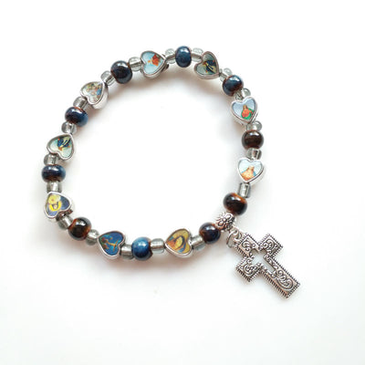 Olivenormacolorful Natursteinperlen Christentum Kreuz Armband 