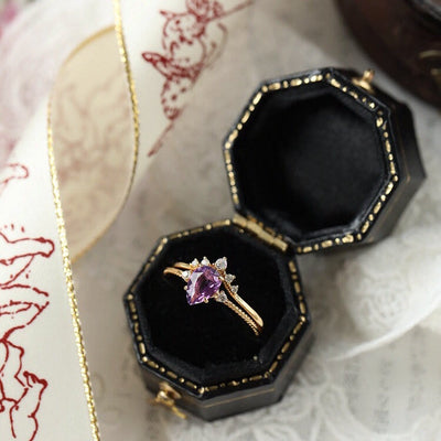 Olivenorma Teardrop Amethyst Weißer Zirkon Ring Set 