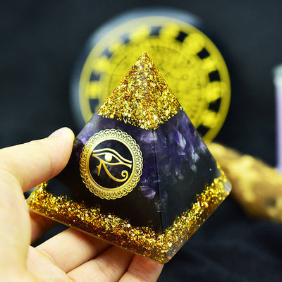 Olivenorma Amethyst Obsidian Auge-des-Horus-Symbol Orgon-Pyramide