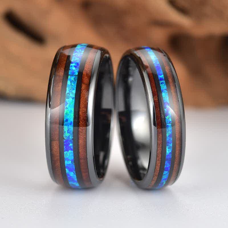 Olivenorma Koa Wood und Abalone Shell Wolframkarbid Ring