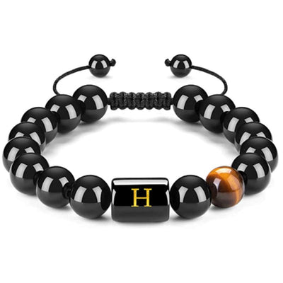 Olivenorma Tigerauge mit schwarzem Onyx heilendes Buchstabenarmband