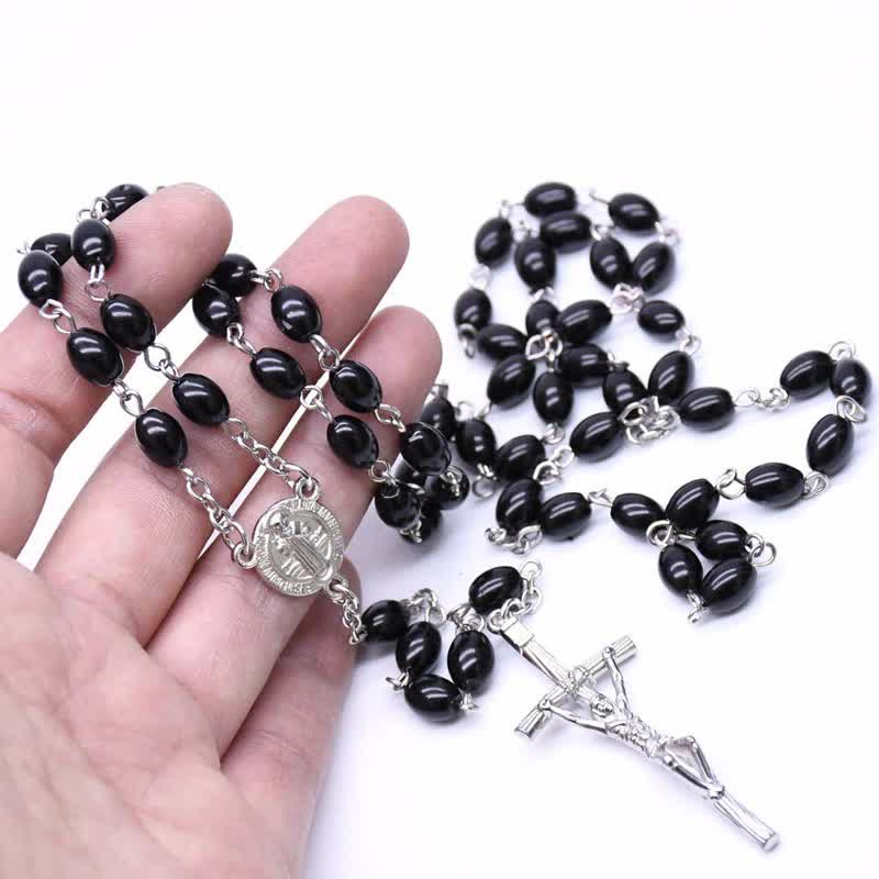 Olivenorma Gothic Kreuz Schwarzer Onyx oder Perlen Rosenkranz Halskette