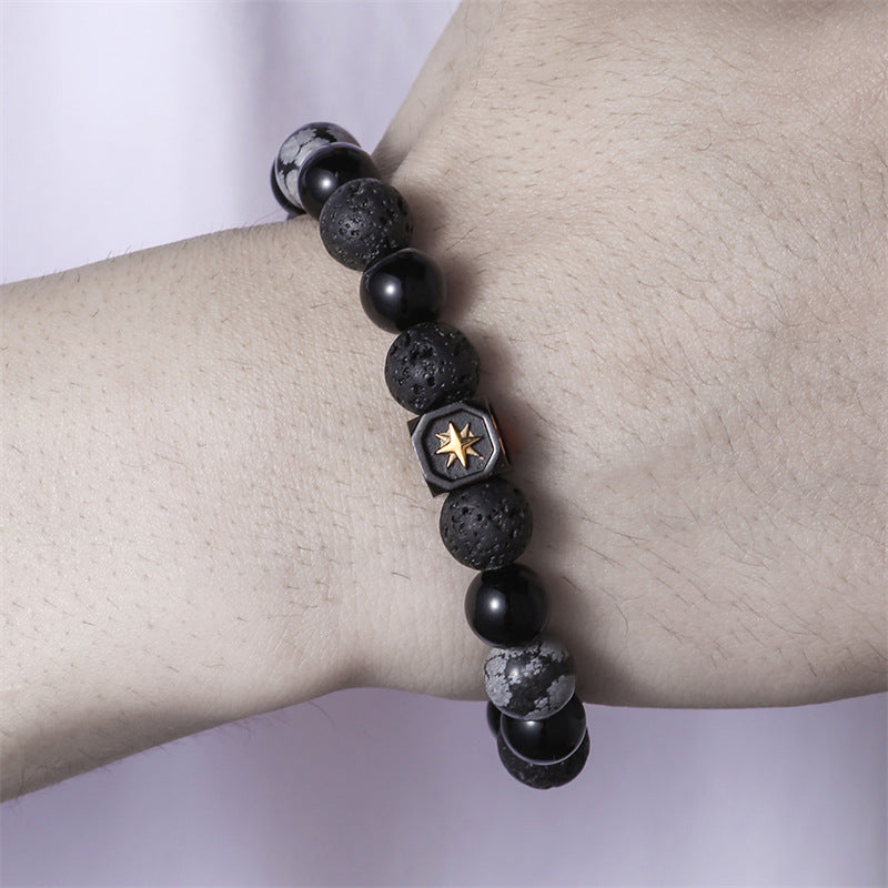 Olivenorma Lavagestein Obsidian Verstellbares Herrenarmband 