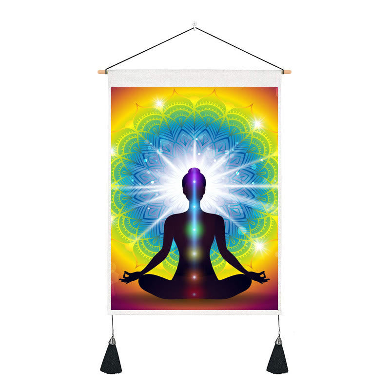 Olivenorma Zen Meditation Dekorativer bedruckter Chakra-Wandteppich 