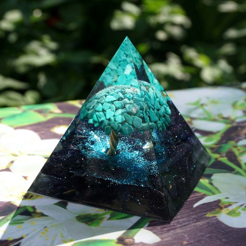 Olivenorma Blauer Sandstein Mit Türkis-Heilenden Orgonpyramide 