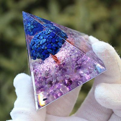 Olivenorma Lapislazuli Amethyst Baum des Lebens Orgonpyramide