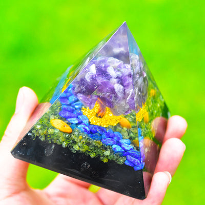 Olivenorma Amethyst Peridot Obsidian Lapislazuli Baum des Lebens Orgonpyramide 