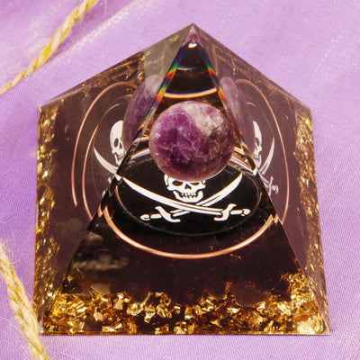 Olivenorma Amethyst Obsidian Totenkopf Symbol Orgon-Pyramide