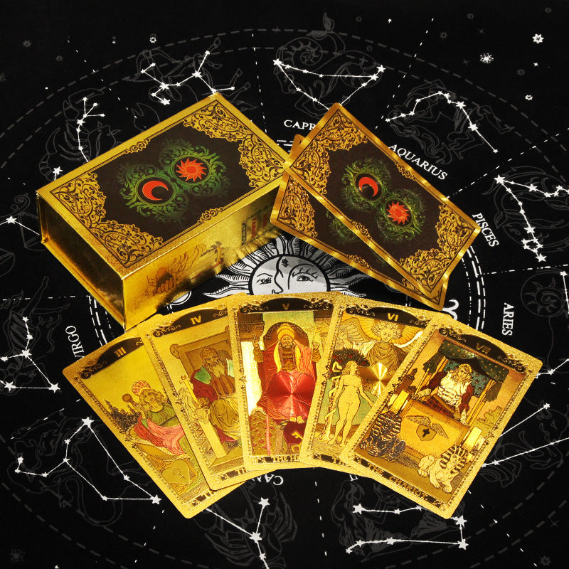 Olivenorma Rot Grün Sonne Mond PET Wasserdicht Golden Tarotkarte 