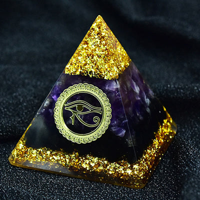 Olivenorma Amethyst Obsidian Auge-des-Horus-Symbol Orgon-Pyramide