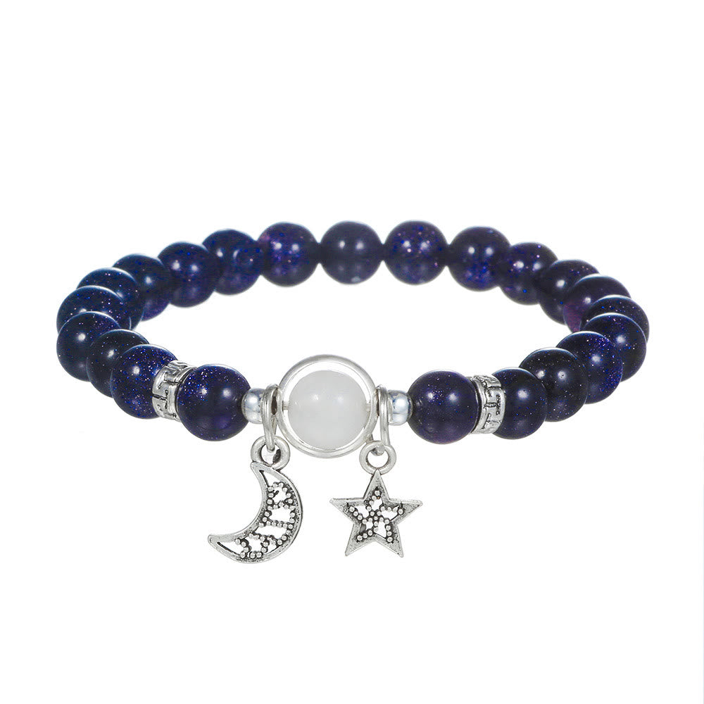 Olivenorma Blauer Sandstein Obsidian 6mm Perlen Sterne und Mond Armband