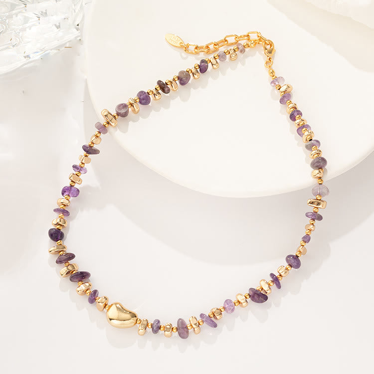 Olivenorma Goldene Schlüsselbein-Kette Geometrische Unregelmäßige Amethyst-Halskette 