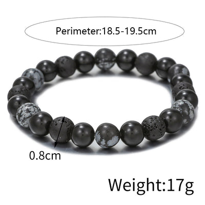 Olivenorma Schwarzer Onyx Schneeflocken-Obsidian Lava Stein Perlenarmband für Männer