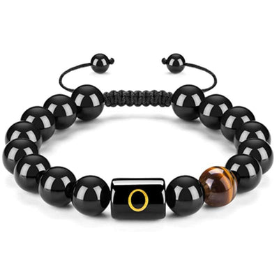 Olivenorma Tigerauge mit schwarzem Onyx heilendes Buchstabenarmband