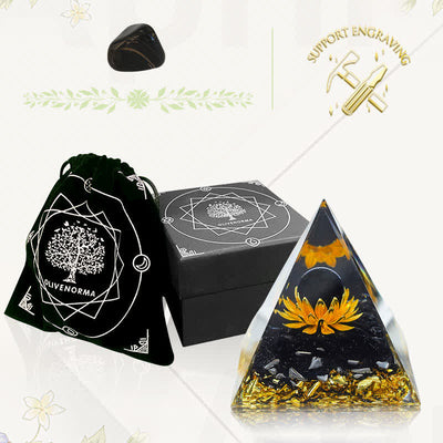 (Räumungsverkauf 30% RABATT / CODE: OFF30) - Olivenorma "Licht im Dunkeln" - Schwarzer Onyx Lotus Orgon Pyramide 