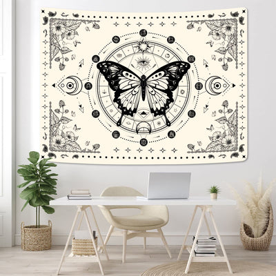 Olivenorma Black Butterfly Moon Flower Beige Wandteppich