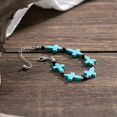 Olivenorma Natural Turquoise Cross Strand Herrenarmband 