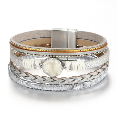 Olivenorma Natural Cluster Geflochtenes Leder Magnetisches Lederarmband