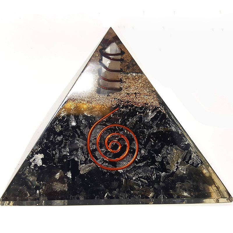 Olivenorma Schwarzer Turmalin mit klarem Kristall Mental Balance Orgone Pyramide 