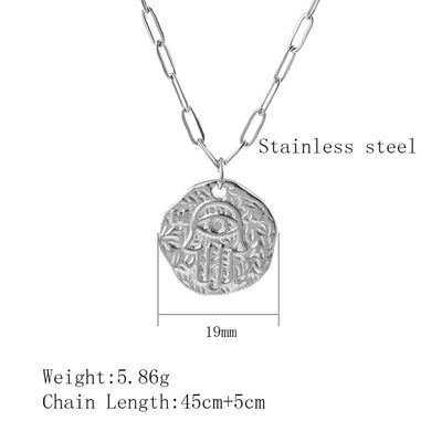 Olivenorma Hamsa Evil Eye Halskette aus Titanstahl 