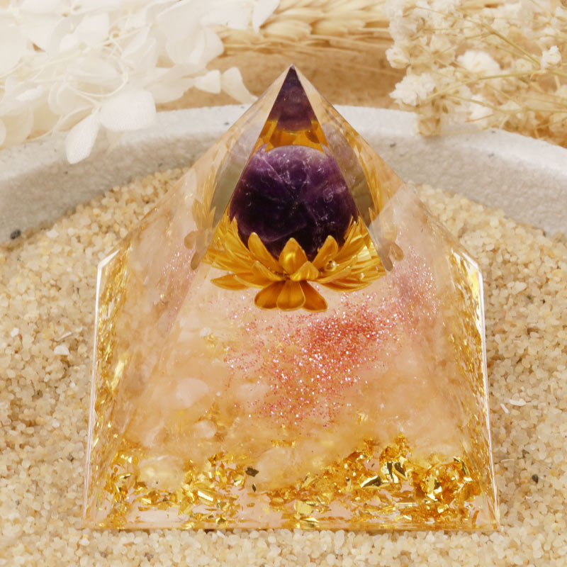 Olivenorma Amethyst Klarer Quarz Orgonpyramide