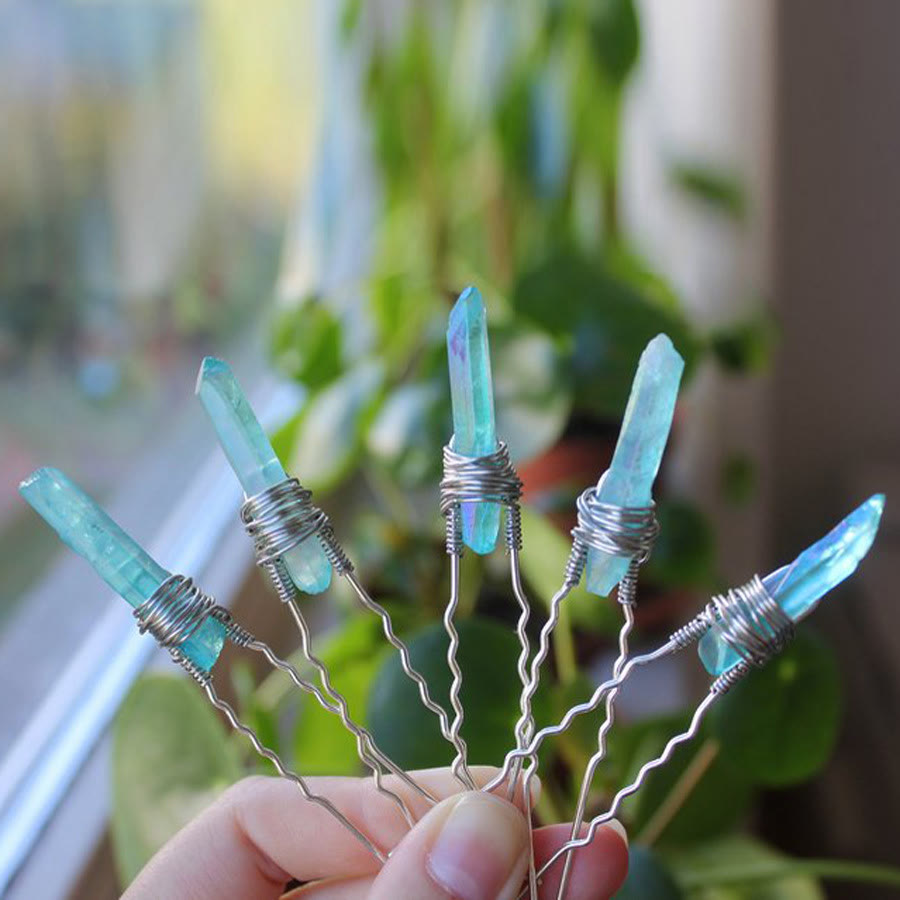 Olivenorma Handgefertigte Haarnadel mit Kristallfaden - Aquamarin - image 18