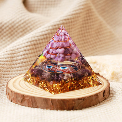 Olivenorma Amethyst Mit Lila Jade Hamsa Schutz Orgon-Pyramide