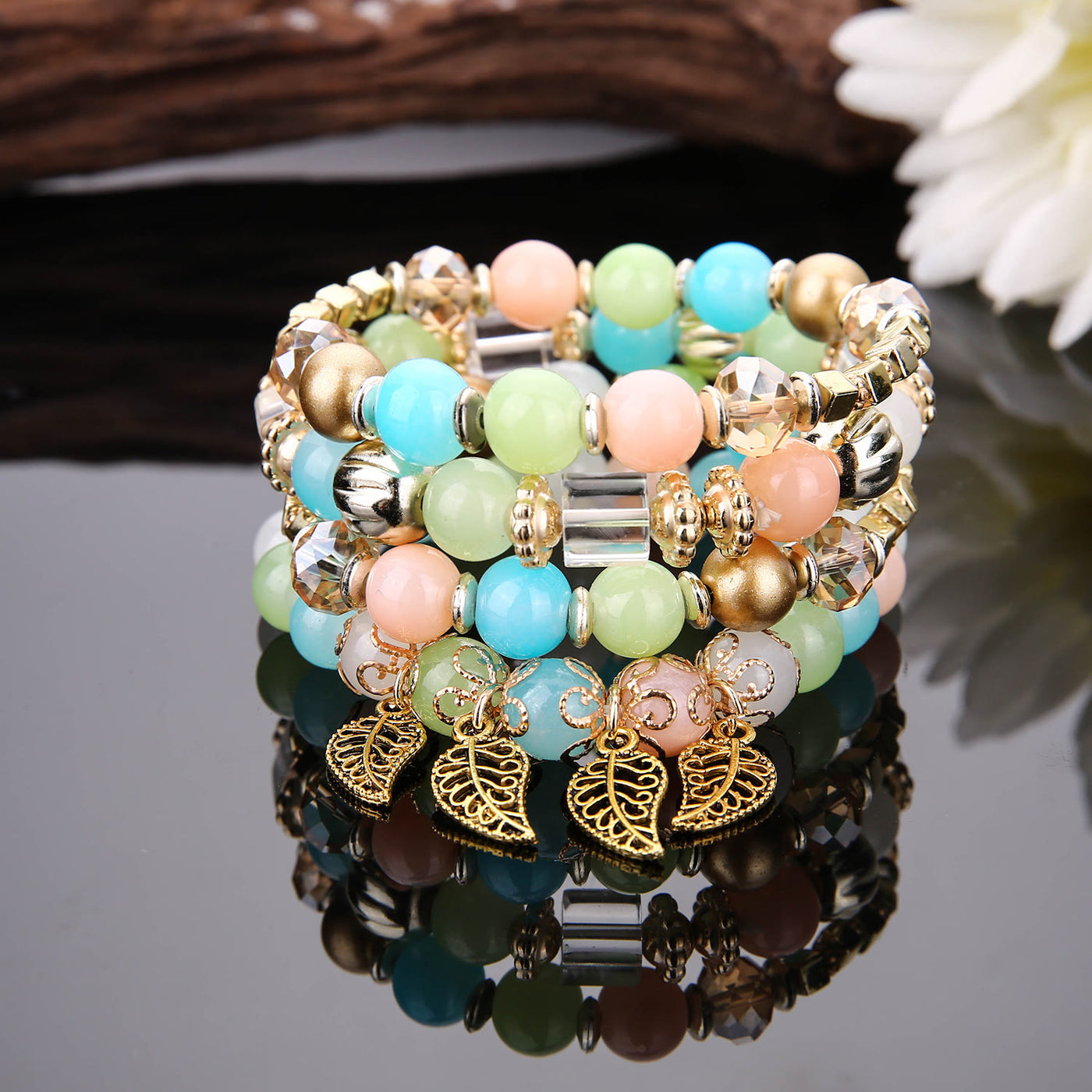 Olivenorma Bohemian Leaf Pendant Accessories Multilayer-Armband-Set