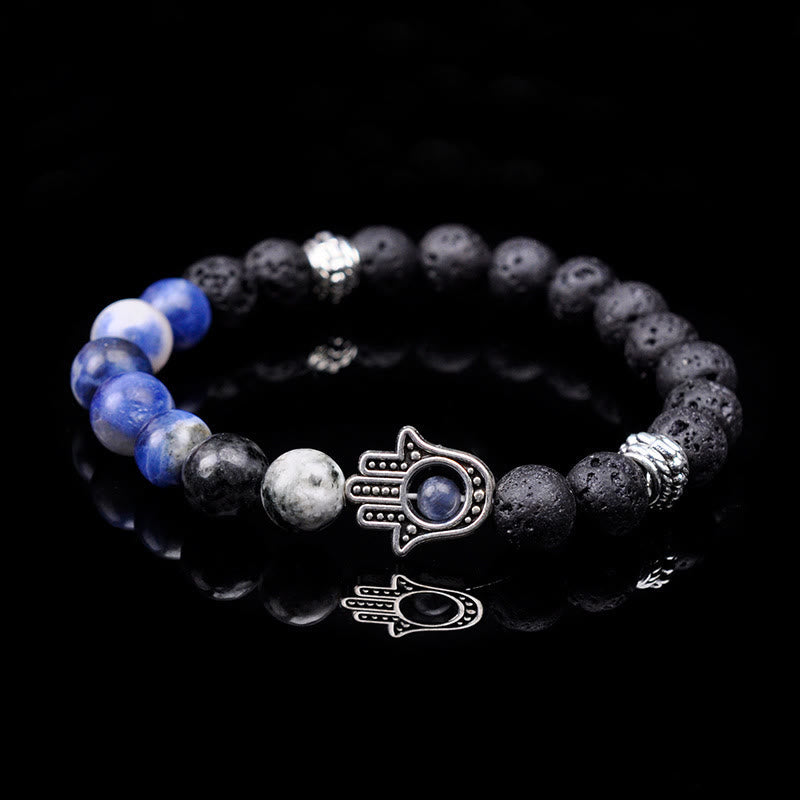 Olivenorma handgefertigtes Hamsa-Armband mit Naturstein-Perlen